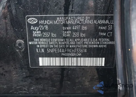 2019 Hyundai Sonata Sel from USA, damaged, VIN 5NPE34AF9KH733614